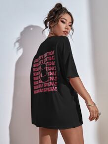 SHEIN Unity Áo thun in hình mặt cười và khẩu hiệu cho nữ - màu đen - Xem 6