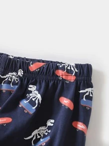 Conjunto de pijama ajuste perfecto shorts con camiseta ringer con estampado de esqueleto de dinosaurio - Multicolor - Ver 6