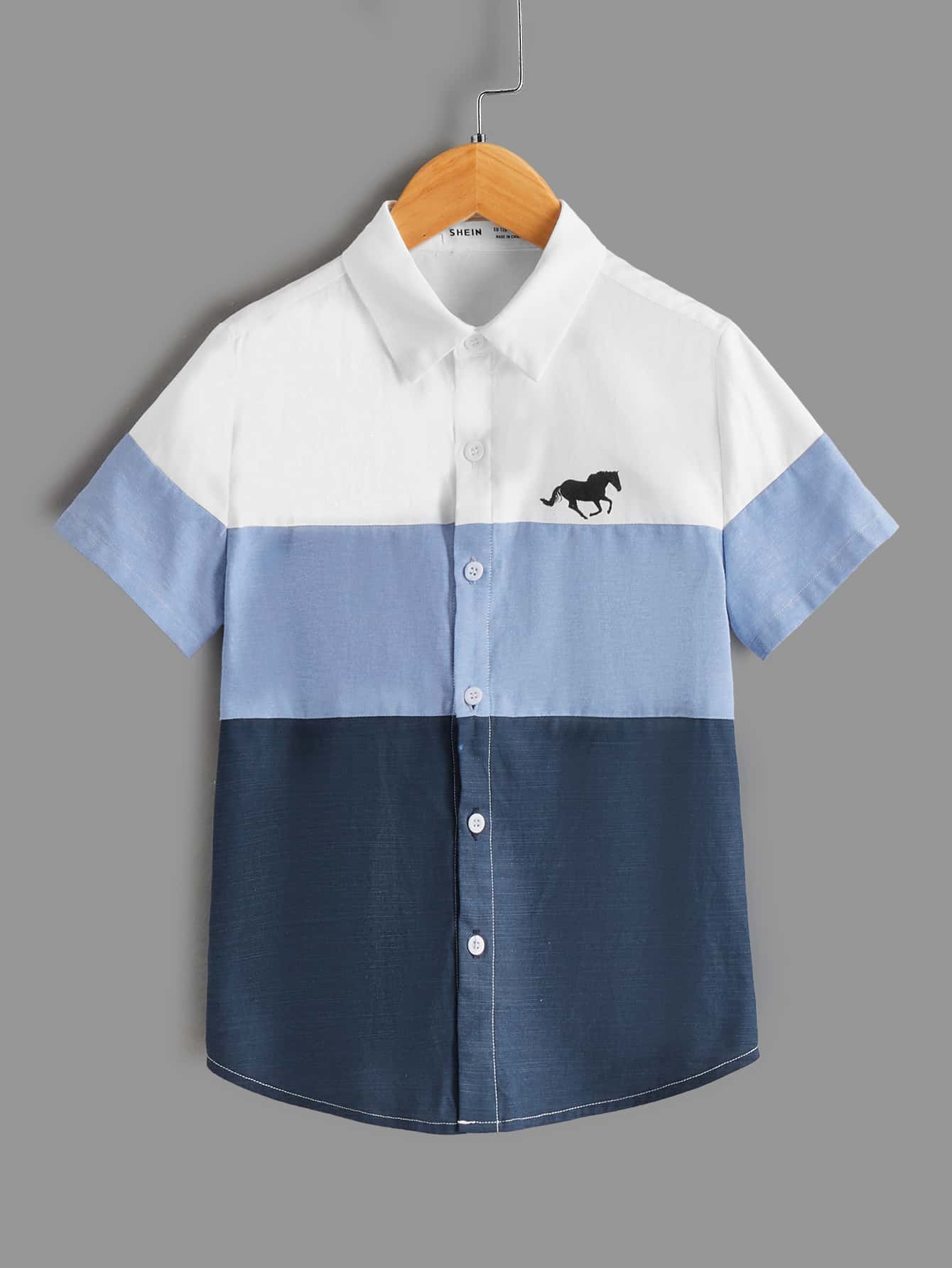 SHEIN Boys Horse Print Colour Block Shirt - Multicolor - View 1