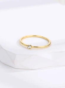 Charm-In 1pc Cubic Zirconia Decor Ring Copper Jewelry - Yellow Gold - View 1