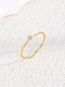 Charm-In 1pc Cubic Zirconia Decor Ring Copper Jewelry - Yellow Gold - View 2