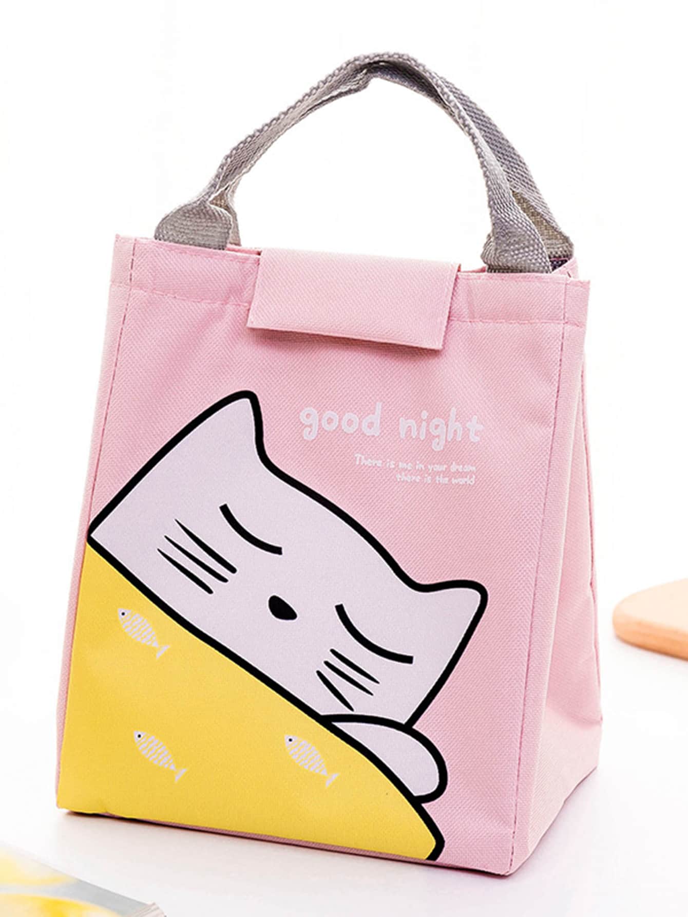 1pc Cat Pattern Lunch Bag - Pink - View 1