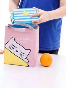 1pc Cat Pattern Lunch Bag - Pink - View 2