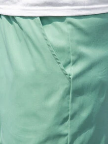 Manfinity Hypemode 寬鬆版型男士椰樹&字母圖案彈性腰部短褲 - 薄荷綠 - 查看 5