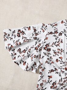 SHEIN PETITE Floral Print Knot Front Butterfly Sleeve Crop Top - Multicolor - View 5