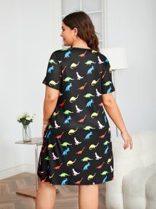 SHEIN EZwear 大碼卡通圖案T恤連衣裙 - 彩色 - 查看 2