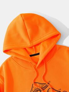 Mushroom Print Drawstring Thermal Hoodie