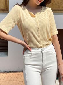 DAZY Solid Ribbed Knit Crop Tee - Yellow - View 7