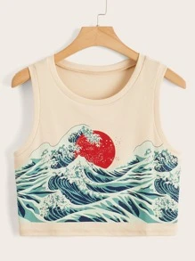 Flirla Plus Wave Print Tank Top - Apricot - View 1