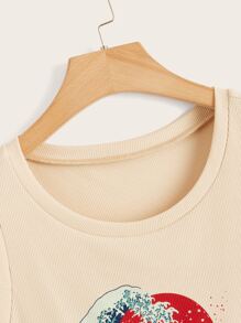 Flirla Plus Wave Print Tank Top - Apricot - View 3