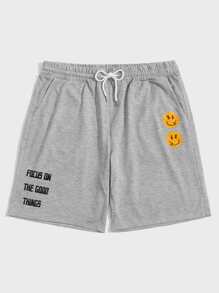 ROMWE MEN Guys Slogan Graphic Shorts - Grey - View 1