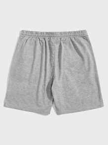 ROMWE MEN Guys Slogan Graphic Shorts - Grey - View 2