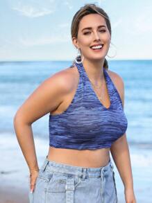 SHEIN Unity Plus Space Dye Backless Halter Knit Top - Blue - View 4