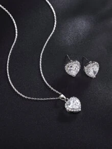 3pcs/set Cubic Zirconia Heart Decor Jewelry Set - Silver - View 2