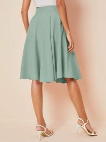 SHEIN Privé High Rise Wide Waistband Circle Skirt - Mint Green - View 2