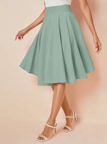 SHEIN Privé High Rise Wide Waistband Circle Skirt - Mint Green - View 5
