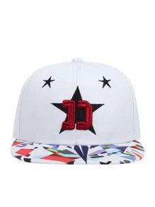 件五尖星刺繡個性嘻哈棒球帽，時尚春夏男士嘻哈帽 - 白色 - 查看 1