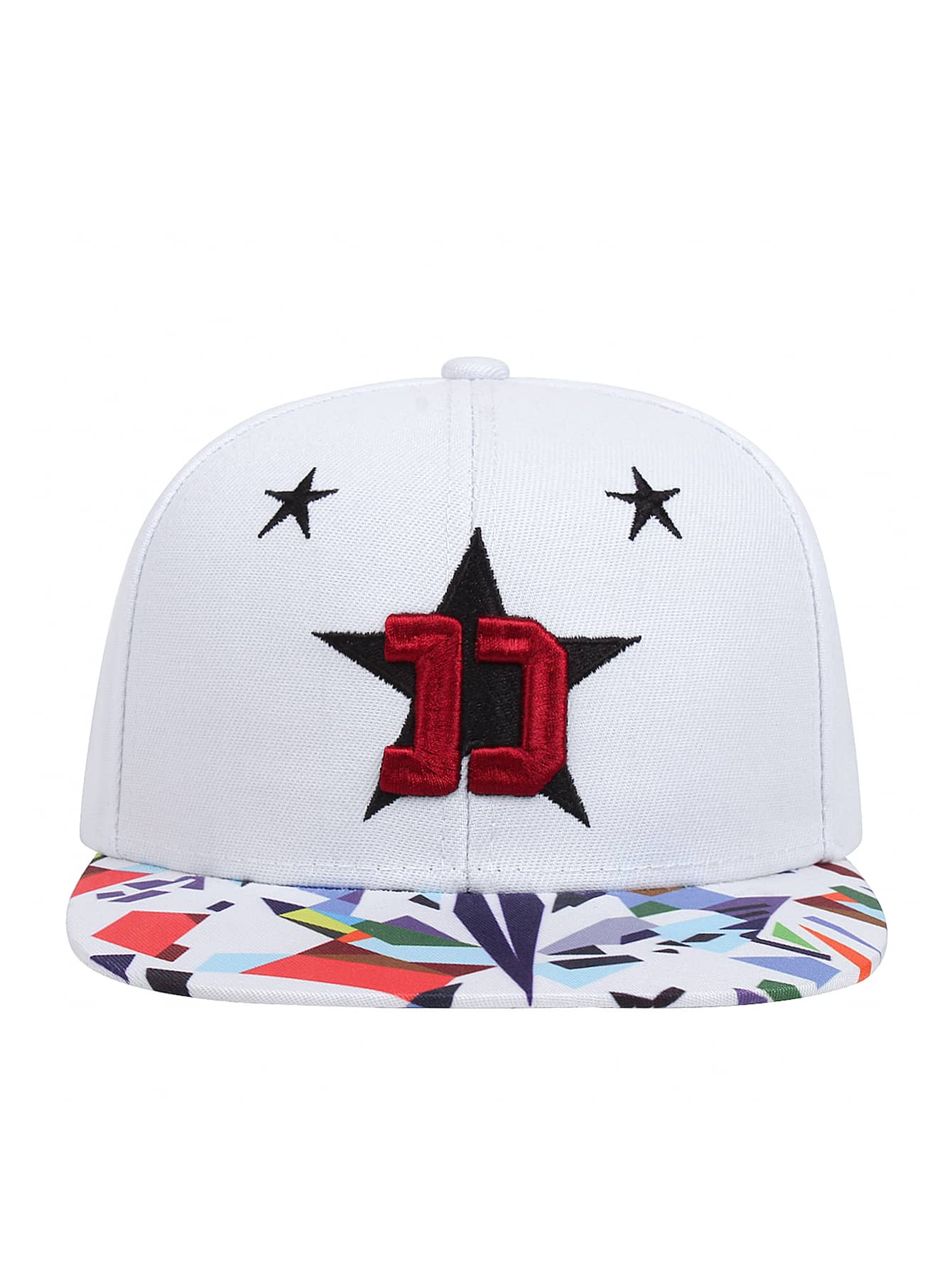 件五尖星刺繡個性嘻哈棒球帽，時尚春夏男士嘻哈帽 - 白色 - 查看 1
