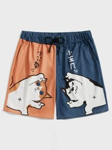 Manfinity Hypemode Men Chinese Letter & Cartoon Graphic Drawstring Waist Shorts - Multicolor - View 5