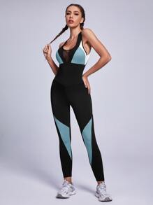 Cheerettes Colourblock Contrast Mesh Backless Sports Jumpsuit - Multicolor - View 5