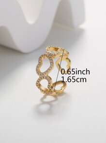 1pc Copper Cubic Zirconia Fashionable Heart Shaped Ring With Micro Inlaid Craft, Cz Decor Hand Jewelry For Women's Daily & Office Outfit - Yellow Gold - View 4