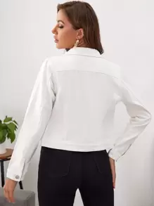 SHEIN Essnce Button Front Flap Pocket Trucker Denim Jacket - White - View 2
