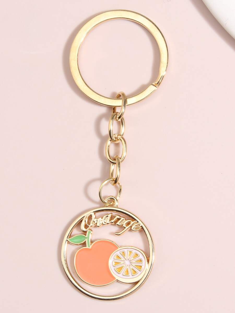 Llavero con letra & fruta con diseño con diseño de redondo - Naranja - Ver 1