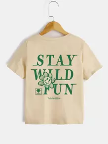 SHEIN 休閒卡通 標語男童上衣