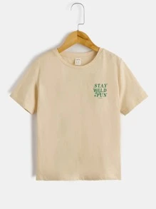 SHEIN 休閒卡通 標語男童上衣