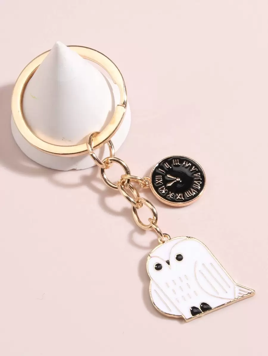 Zinc Alloy Oil Drip Design Cute Owl Watch Accessory Keychain - White - View 1