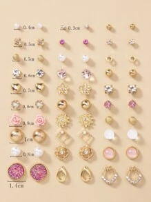 30雙水鑽裝飾耳釘 - 彩色 - 查看 5