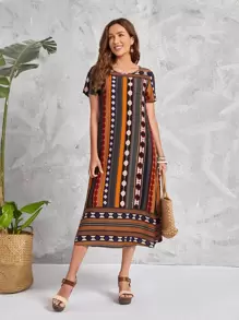 EMERY ROSE Striped & Geo Print Tunic Dress