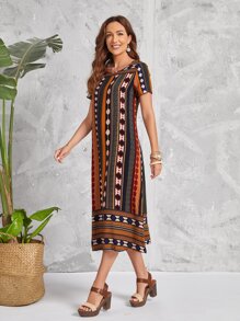 EMERY ROSE Striped & Geo Print Tunic Dress