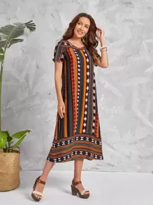 EMERY ROSE Striped & Geo Print Tunic Dress