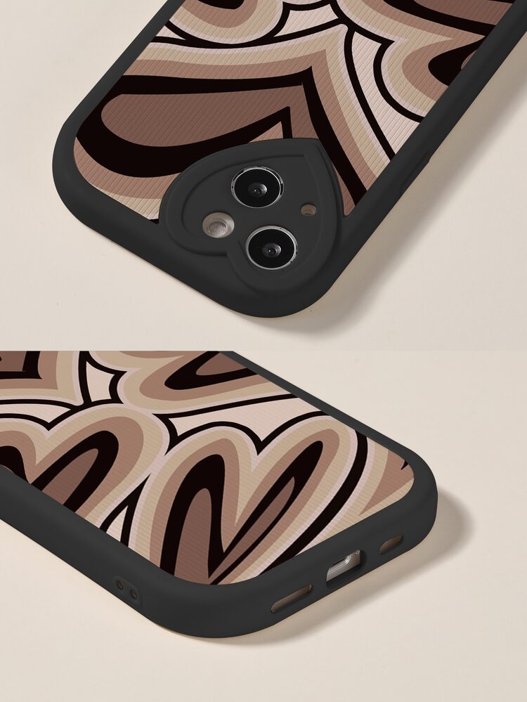 Heart Pattern Phone Case - Brown - View 3