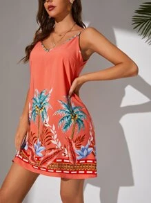 SHEIN Tall Coconut Tree Print Cami Dress - Multicolor - View 5