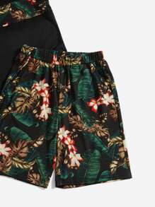 SHEIN 青少年男孩熱帶印花背心和短褲套裝 - 彩色 - 查看 4