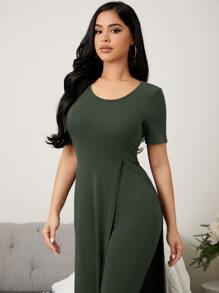 High Split Top & Leggings Lounge Set - Army Green - View 3