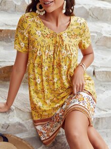 SHEIN VCAY Floral Print Tie Front Dress