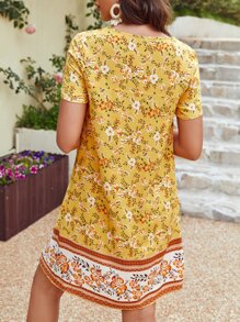 SHEIN VCAY Floral Print Tie Front Dress
