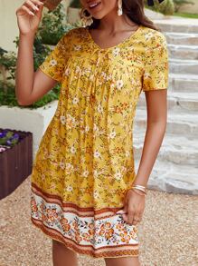 SHEIN VCAY Floral Print Tie Front Dress