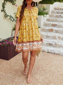 SHEIN VCAY Floral Print Tie Front Dress