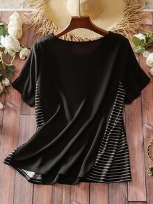 Mulvari Plus Striped Tee & Pants - Black - View 2