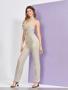 Caila Abdul Women Jumpsuits Backless Diikat Zip Plain Glamor - Sampanye - View 5