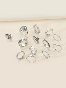 13 chiếc nhẫn trang trí trái tim - Màu Bạc Cổ - Xem 1
