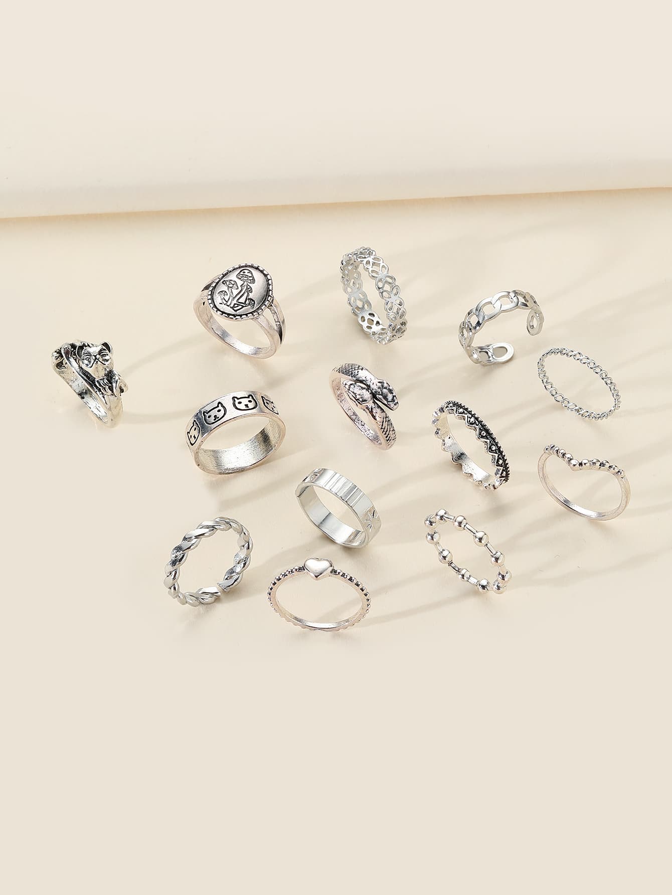 13 chiếc nhẫn trang trí trái tim - Màu Bạc Cổ - Xem 1