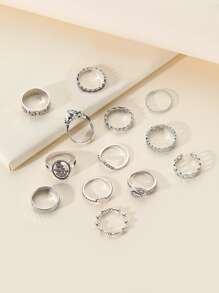 13 chiếc nhẫn trang trí trái tim - Màu Bạc Cổ - Xem 2