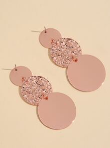 Textured Metal Round Drop Earrings - Rose Gold - View 4