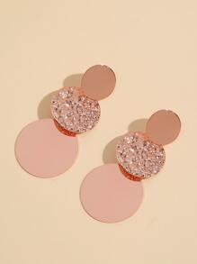 Textured Metal Round Drop Earrings - Rose Gold - View 3
