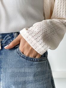 DAZY Tie Front Raglan Sleeve Crop Top Without Cami Top - Apricot - View 3